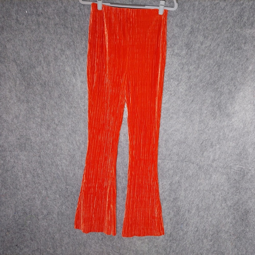 Urban Outfitters Women Flare Pants M Plisse Velvet Stretch Pull On High Rise